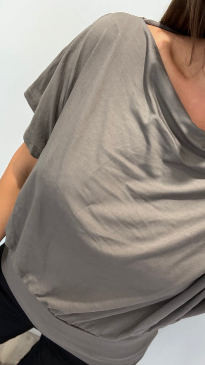 TAUPE EASY DRAPE BATWING TOP