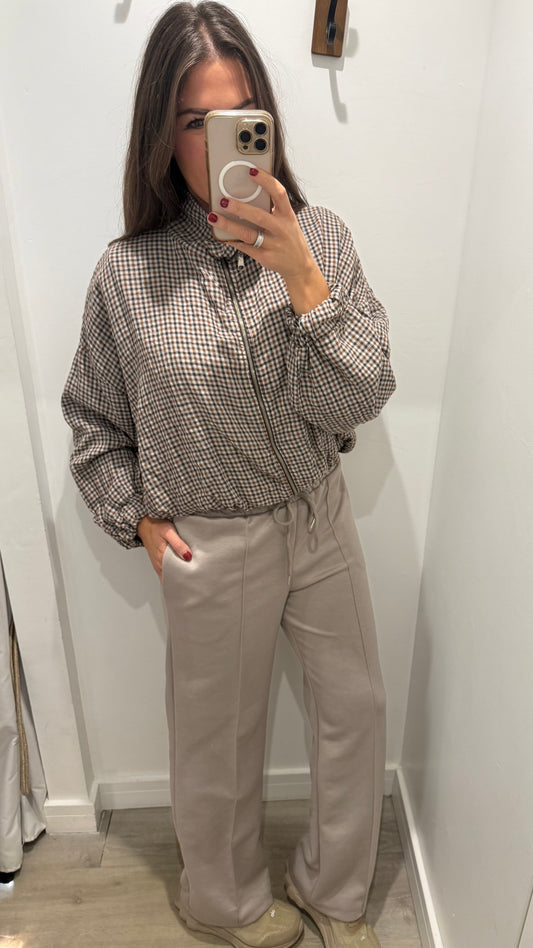 TAUPE STRAIGHT LEG DRAWSTRING TROUSERS