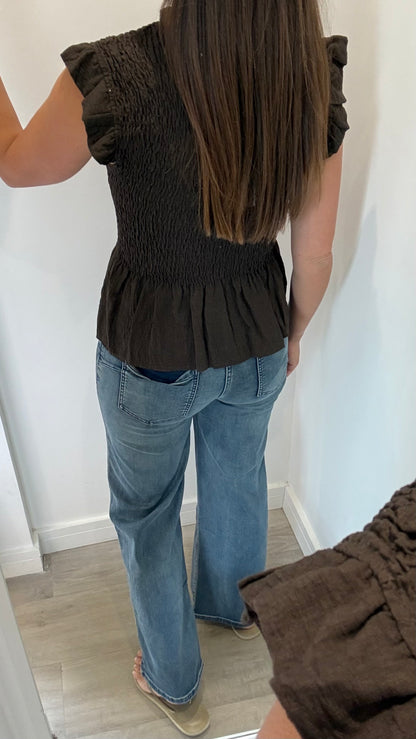THE EVERYDAY SHIRRED TOP - CHOCOLATE BROWN