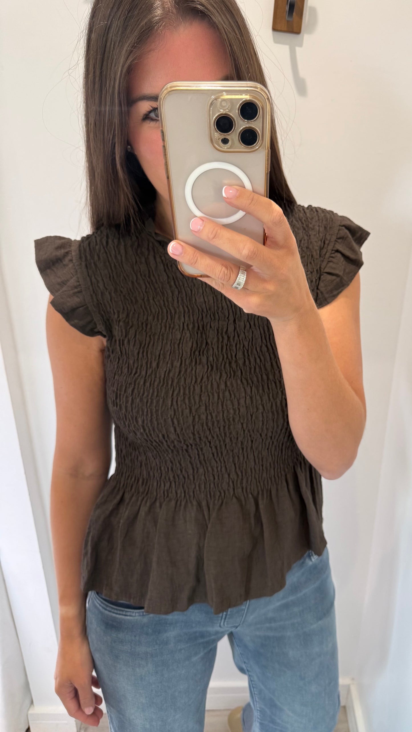 THE EVERYDAY SHIRRED TOP - CHOCOLATE BROWN
