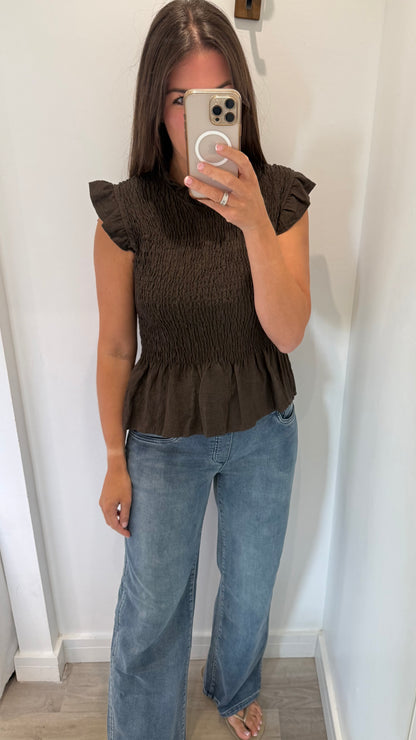 THE EVERYDAY SHIRRED TOP - CHOCOLATE BROWN