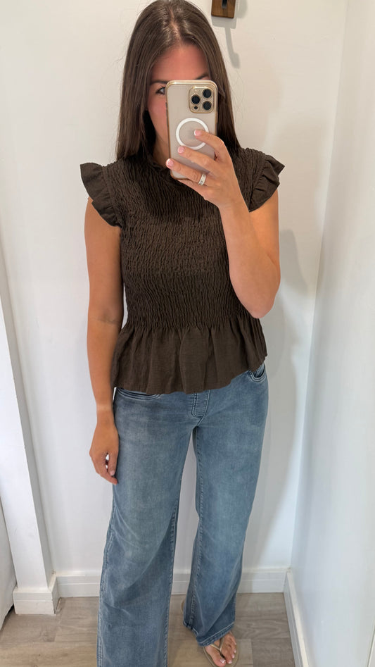 THE EVERYDAY SHIRRED TOP - CHOCOLATE BROWN