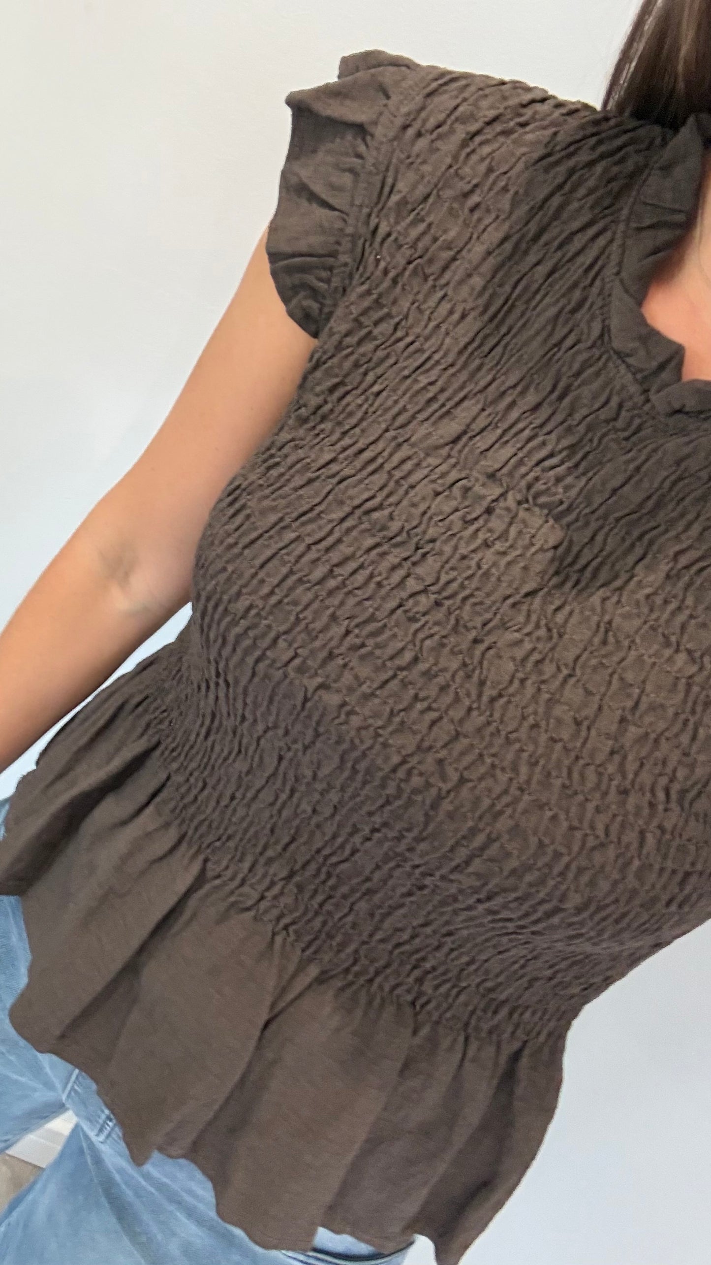 THE EVERYDAY SHIRRED TOP - CHOCOLATE BROWN