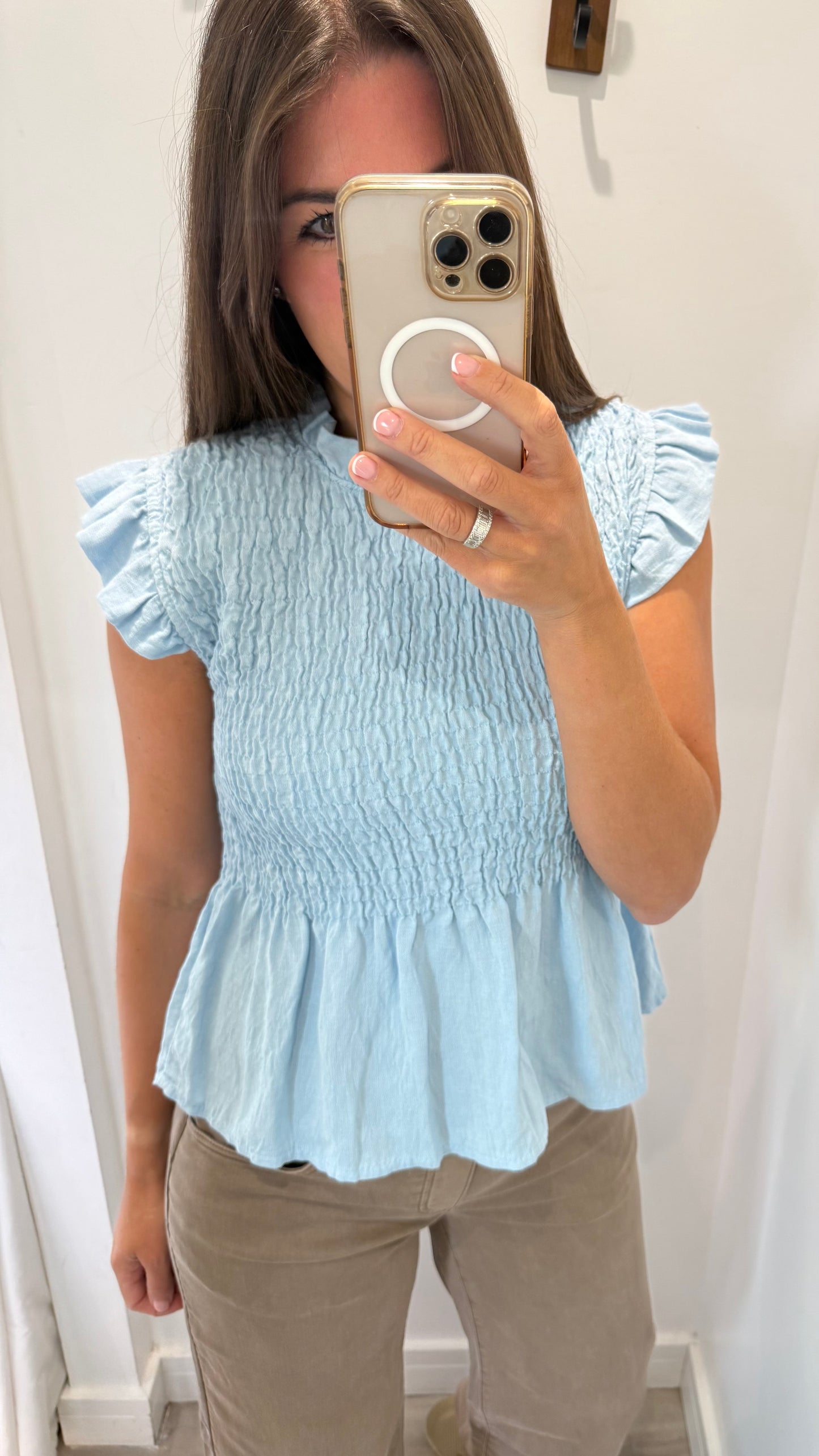 THE EVERYDAY SHIRRED TOP - POWDER BLUE
