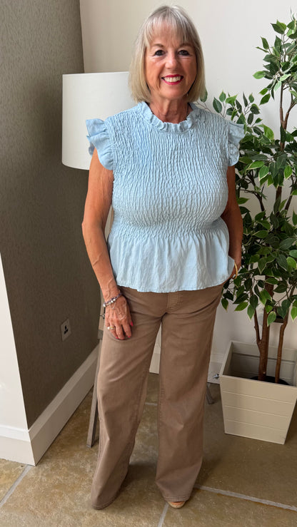THE EVERYDAY SHIRRED TOP - POWDER BLUE