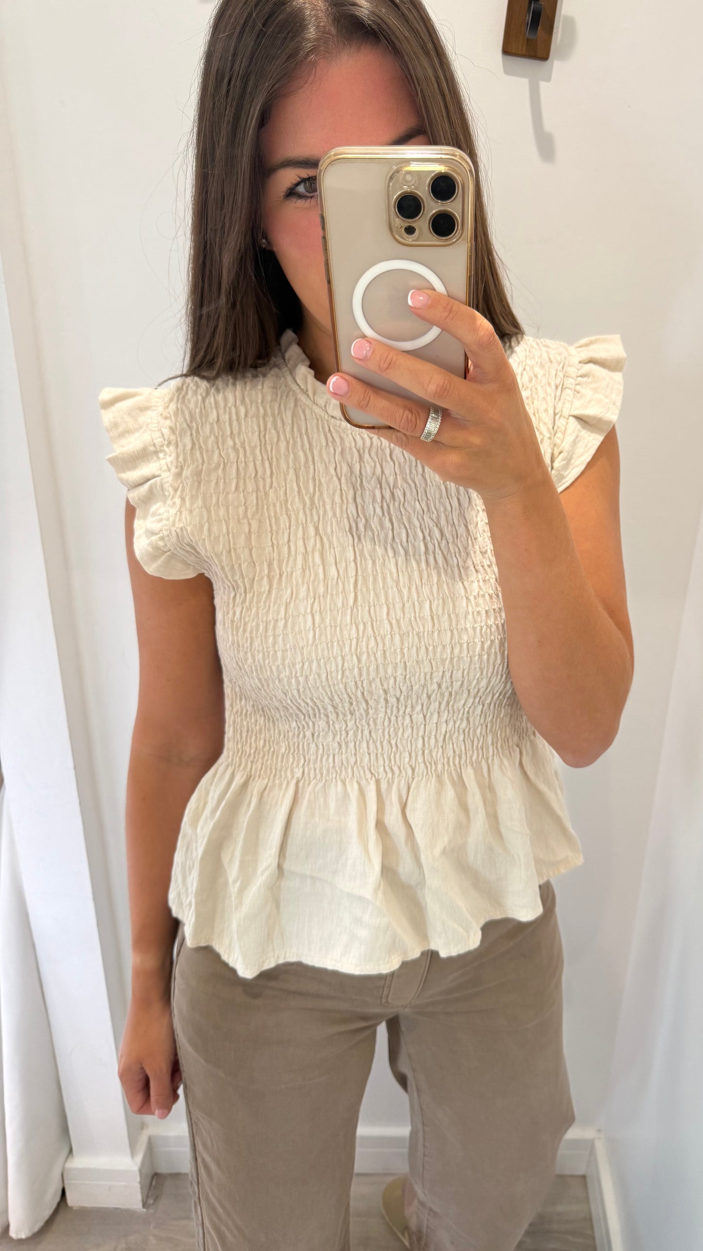 THE EVERYDAY SHIRRED TOP - STONE