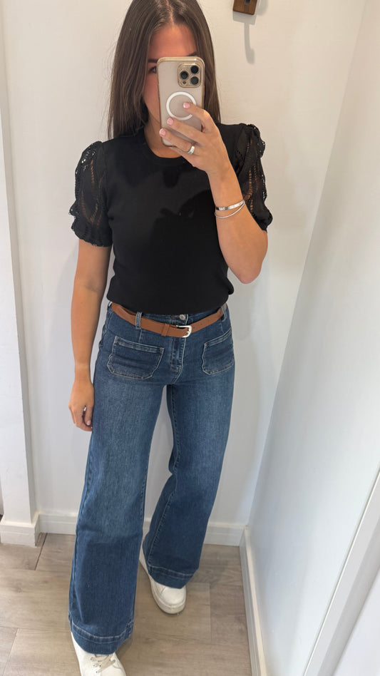 THE FRONT POCKET WIDE LEG JEAN WITH BELT