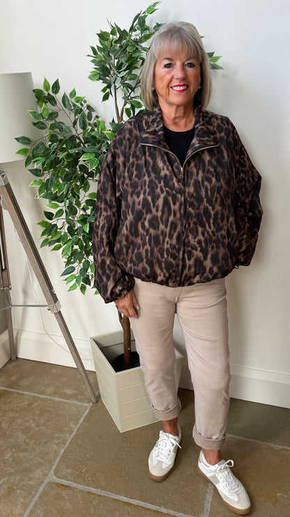 THE LEOPARD DRAWSTRING BOMBER JACKET