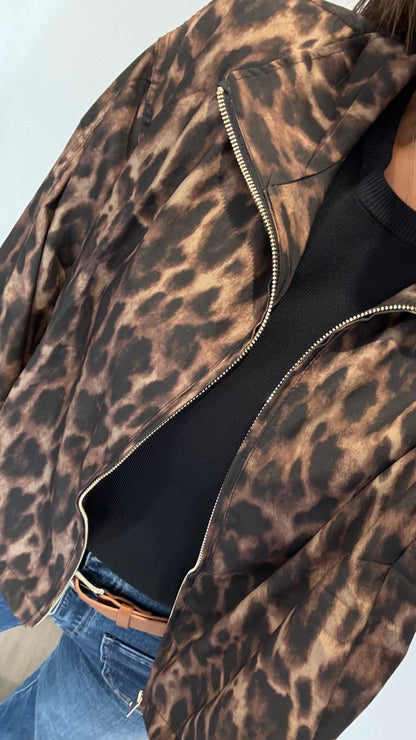 THE LEOPARD DRAWSTRING BOMBER JACKET