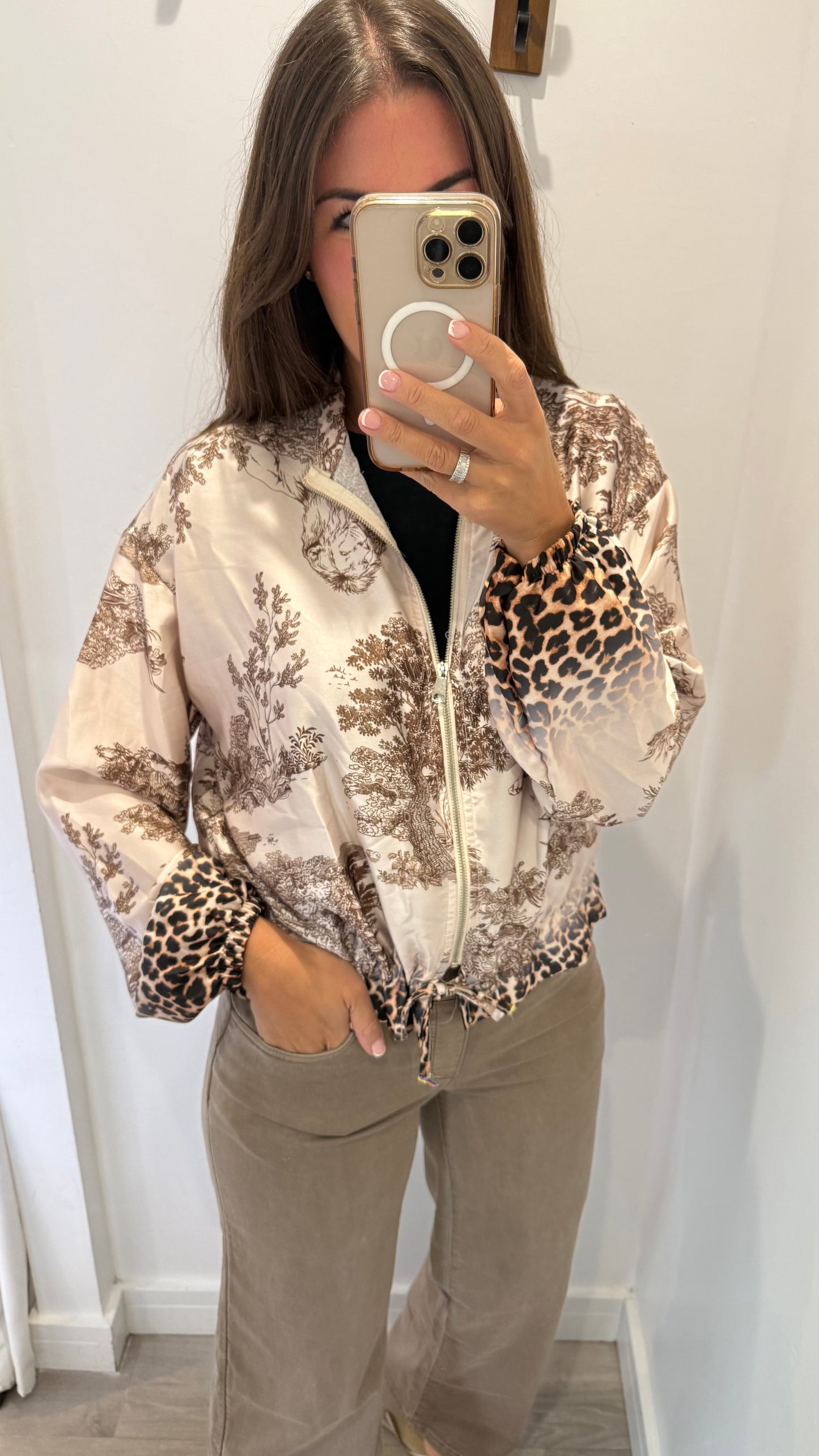 SILKY BOMBER JACKET – TOILE & LEOPARD PRINT
