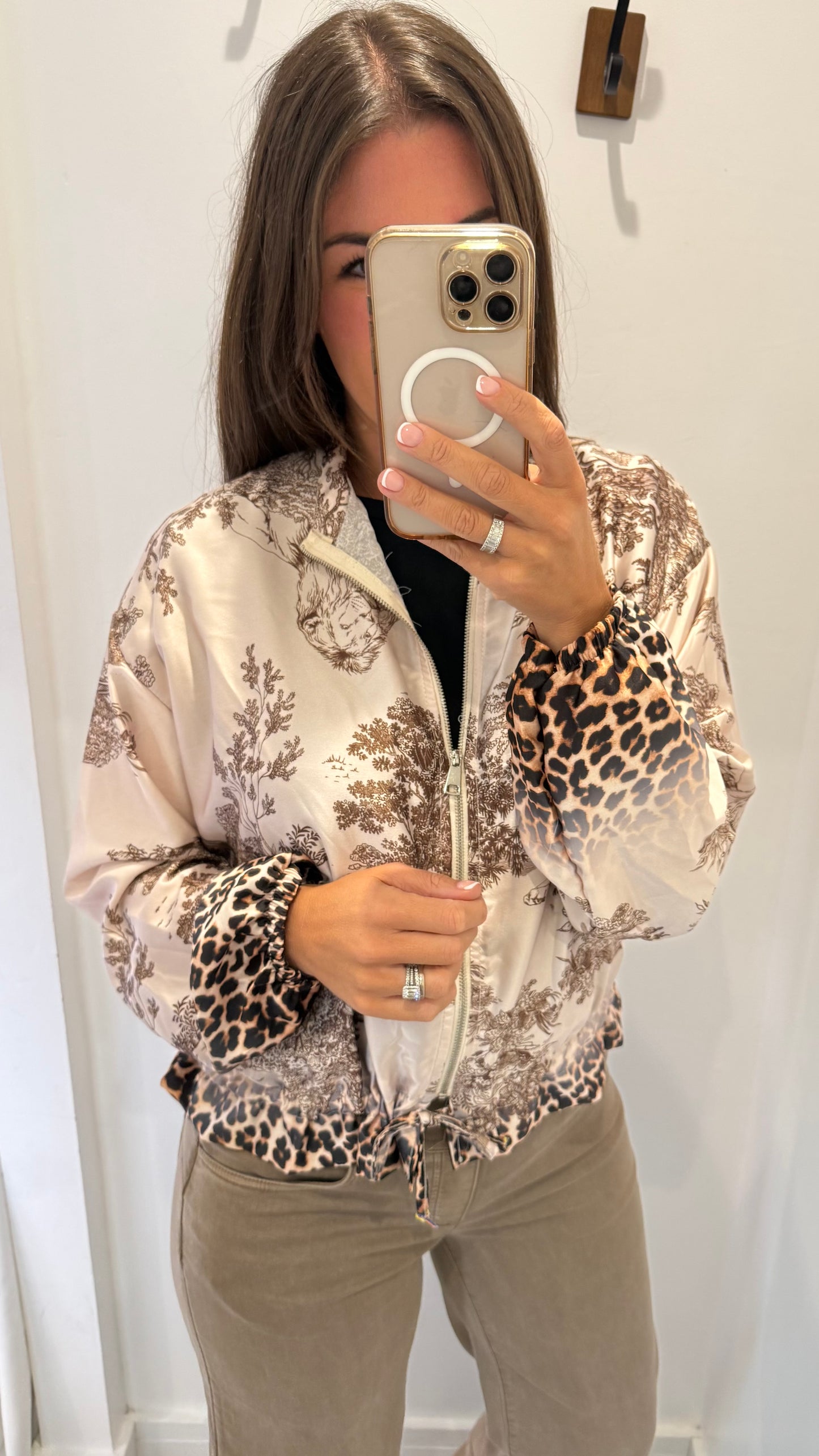 SILKY BOMBER JACKET – TOILE & LEOPARD PRINT