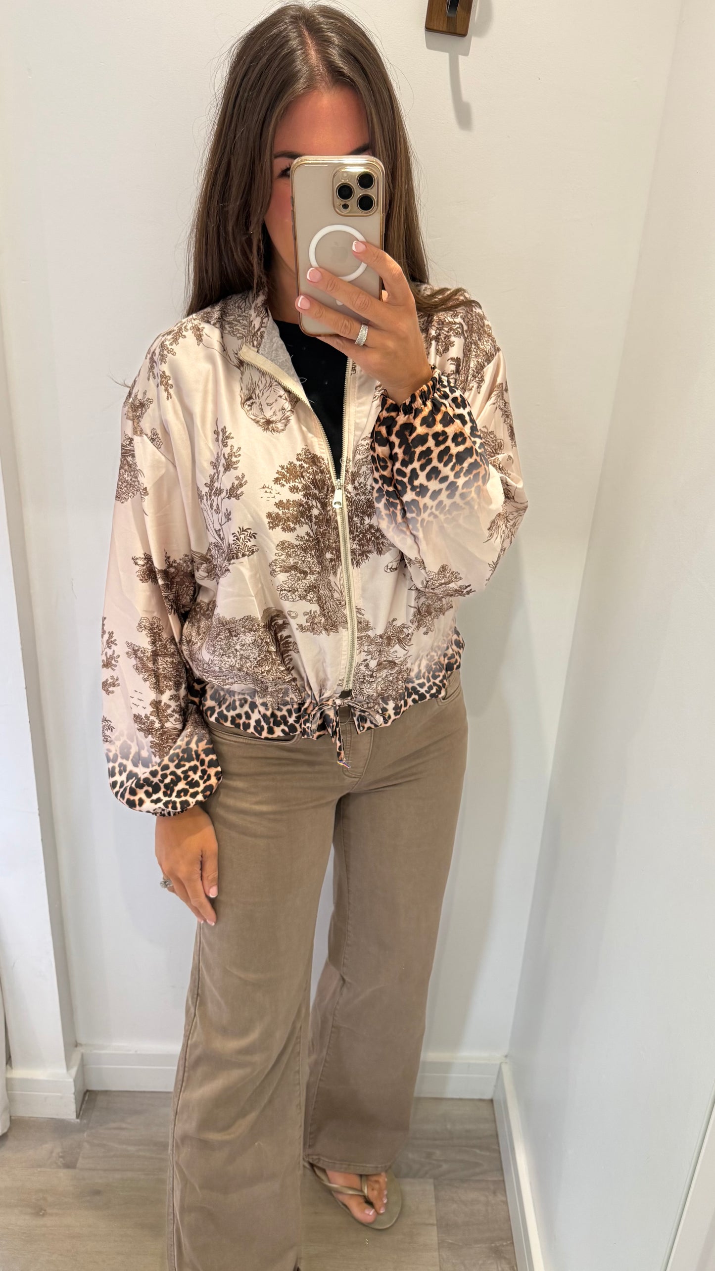 SILKY BOMBER JACKET – TOILE & LEOPARD PRINT