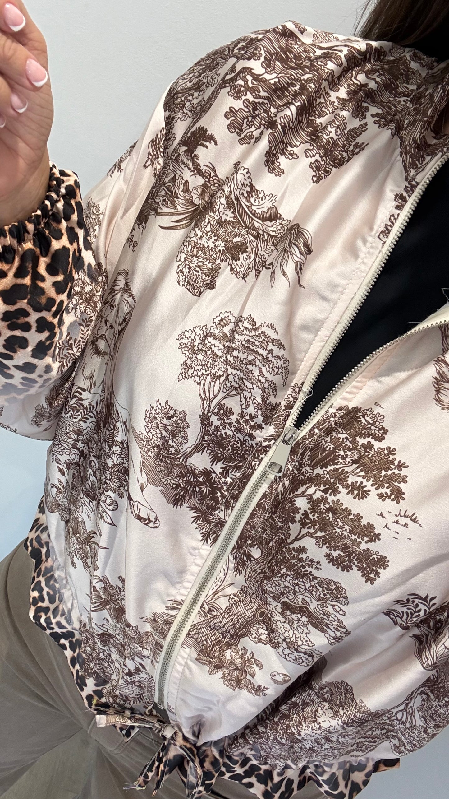 SILKY BOMBER JACKET – TOILE & LEOPARD PRINT