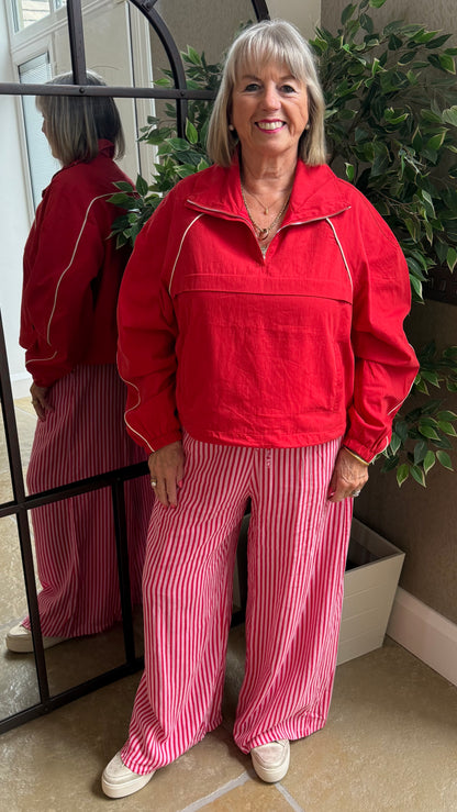 TOMATO RED WINDBREAKER HALF ZIP JACKET