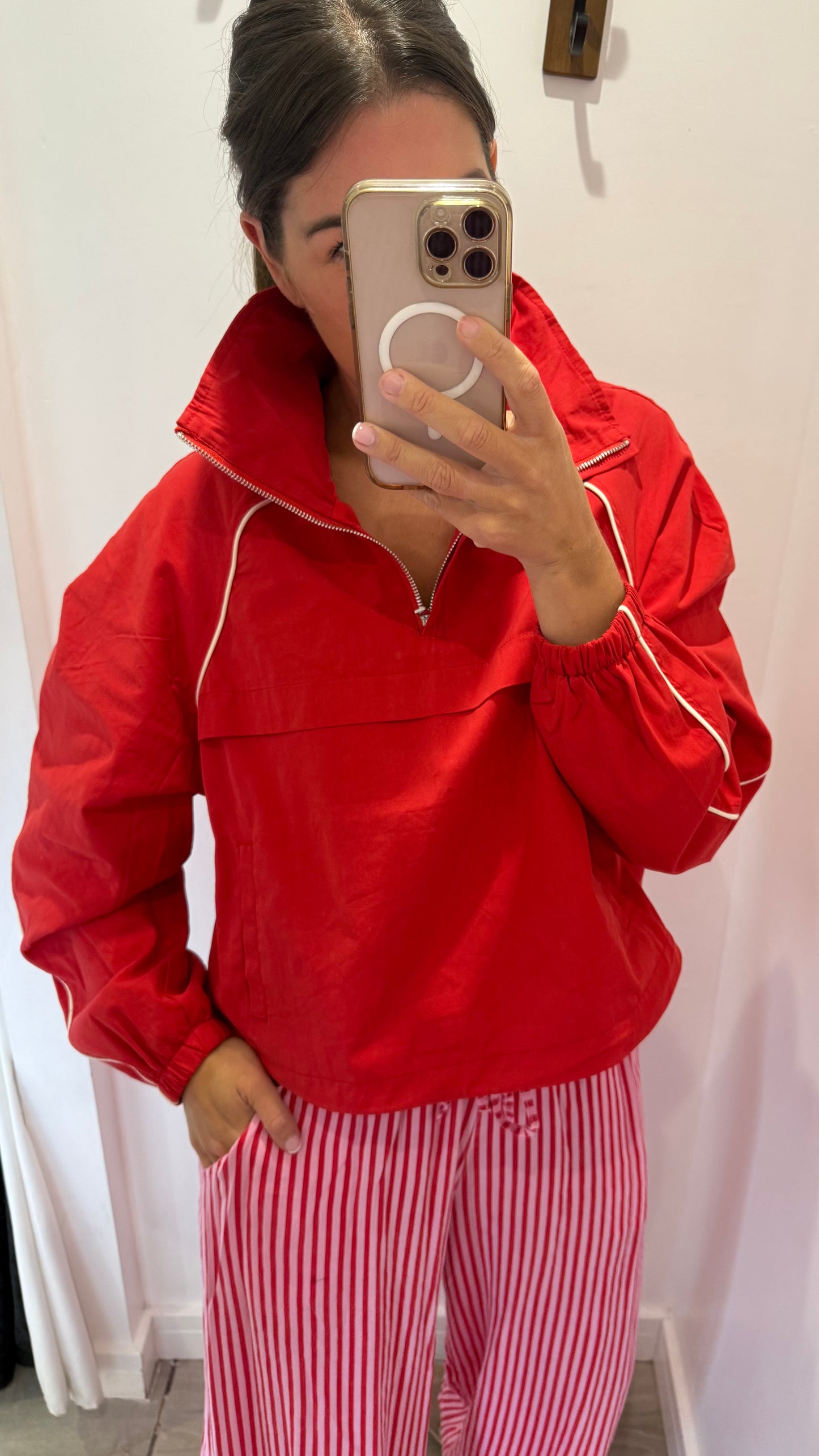TOMATO RED WINDBREAKER HALF ZIP JACKET