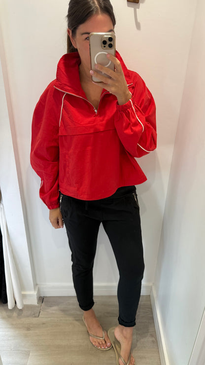 TOMATO RED WINDBREAKER HALF ZIP JACKET