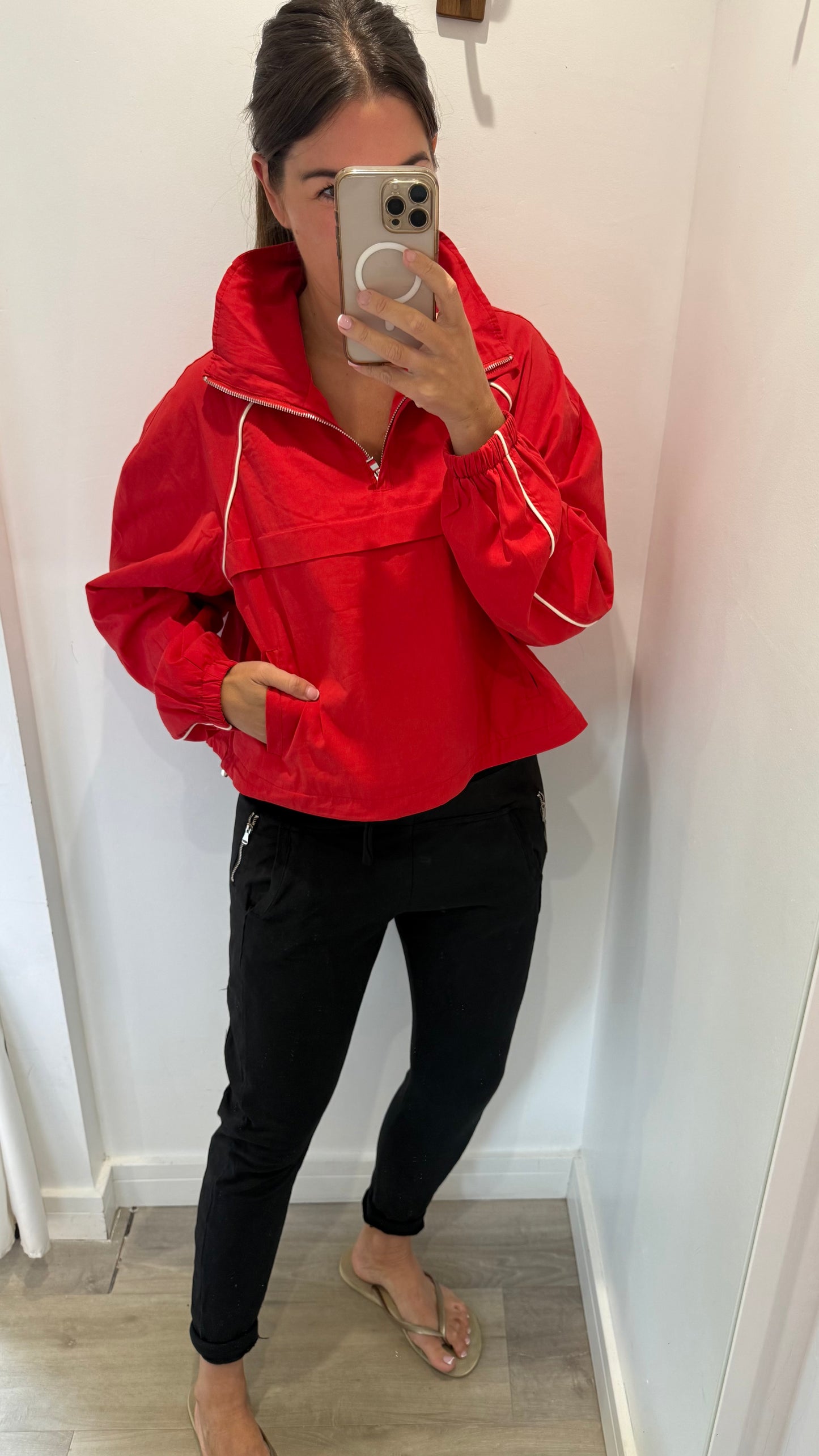 TOMATO RED WINDBREAKER HALF ZIP JACKET