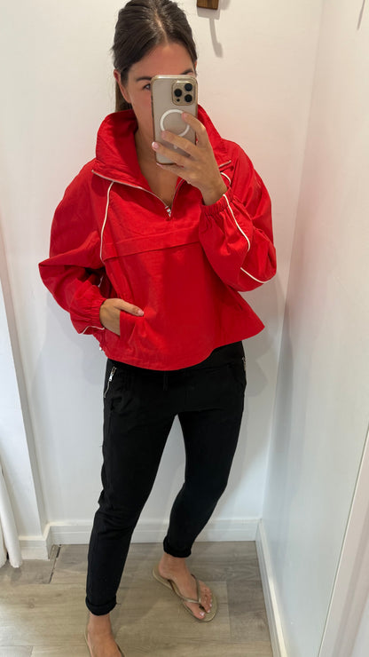 TOMATO RED WINDBREAKER HALF ZIP JACKET