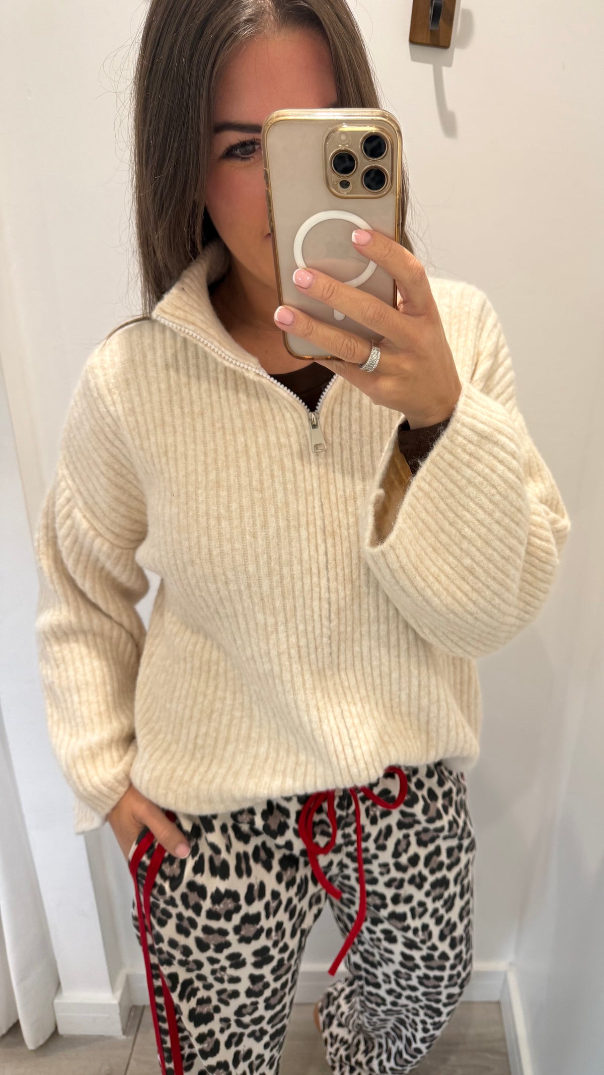 VANILLA ZIP THROUGH CHUNKY KNIT CARDIGAN