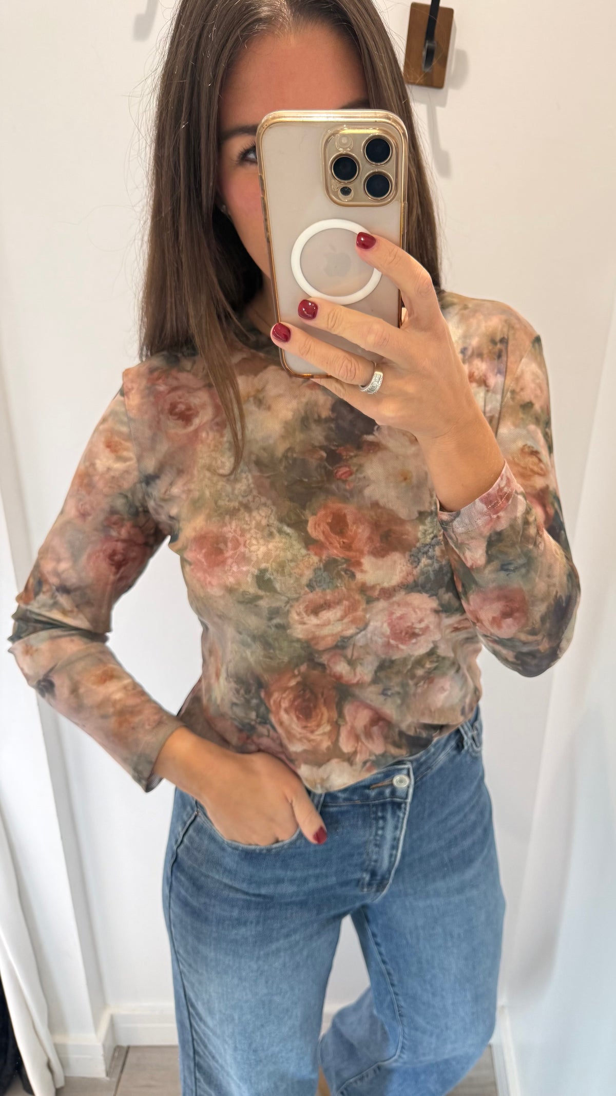 VINTAGE FLORAL SHEER LONG SLEEVE TOP
