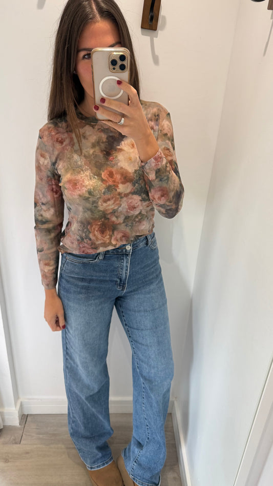 VINTAGE FLORAL SHEER LONG SLEEVE TOP