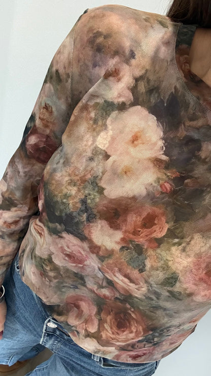 VINTAGE FLORAL SHEER LONG SLEEVE TOP
