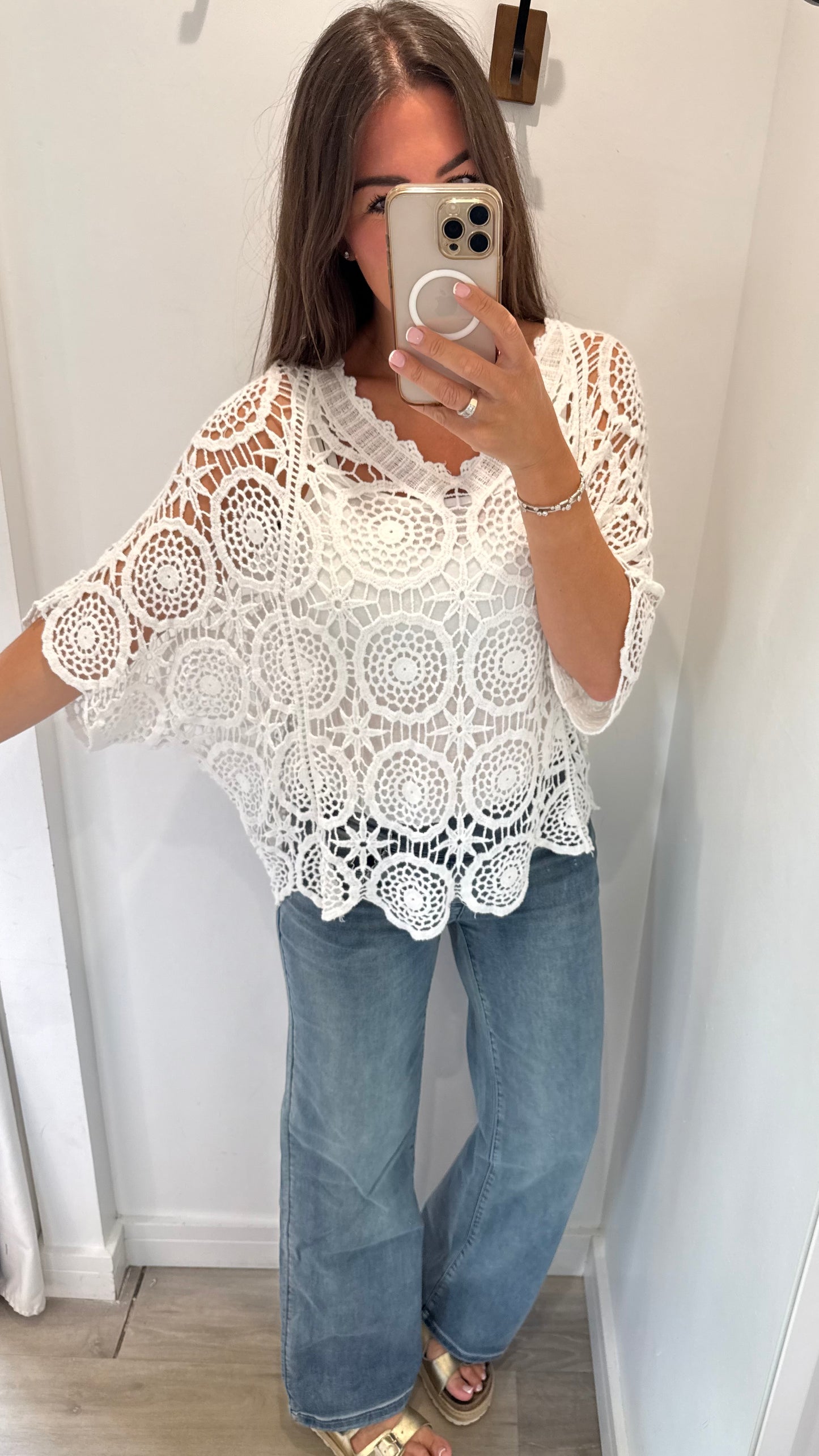 WHITE CROCHET V-NECK TOP & VEST SET