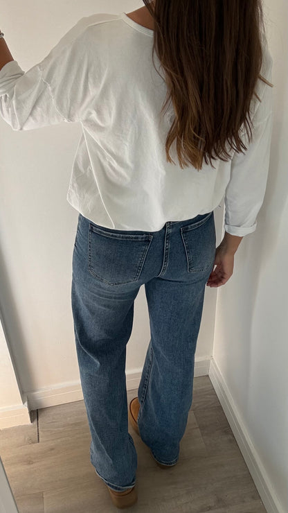 WHITE ROLL SLEEVE SWEAT TOP