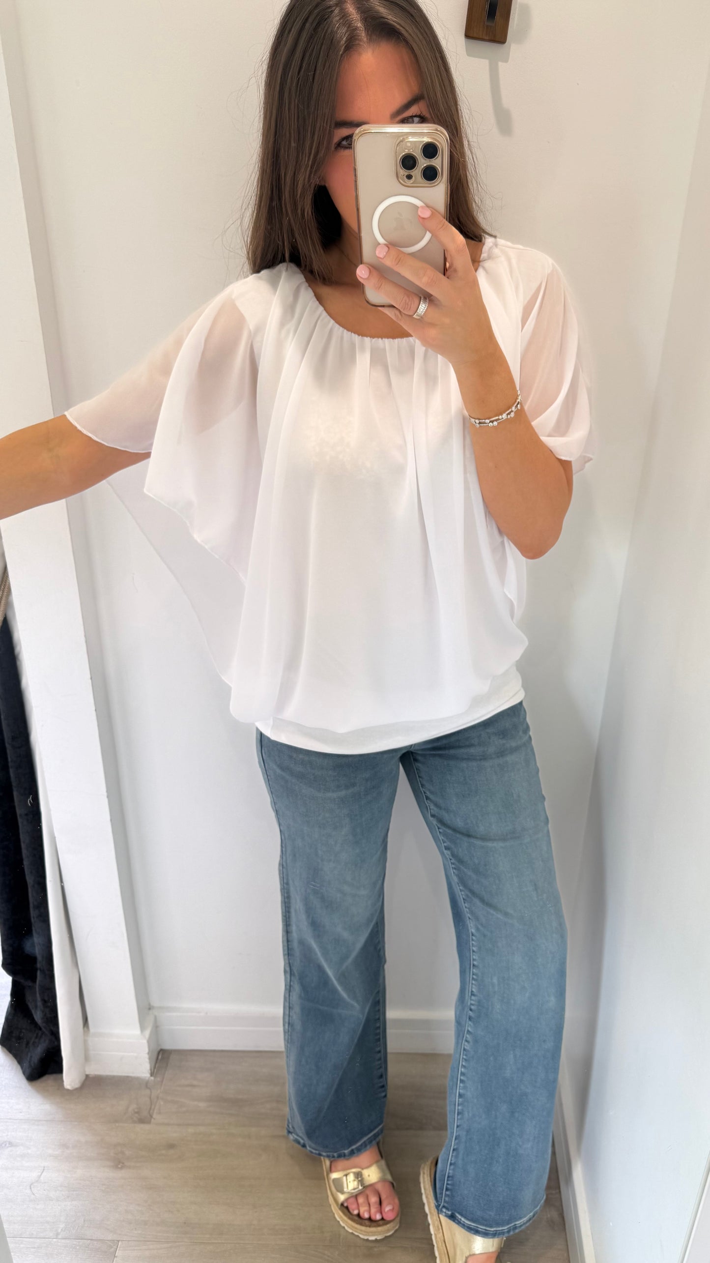 WHITE CHIFFON ELASTICATED TOP