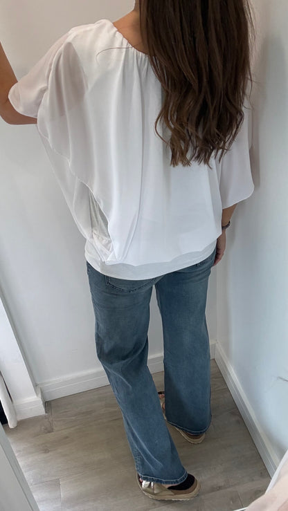 WHITE CHIFFON ELASTICATED TOP