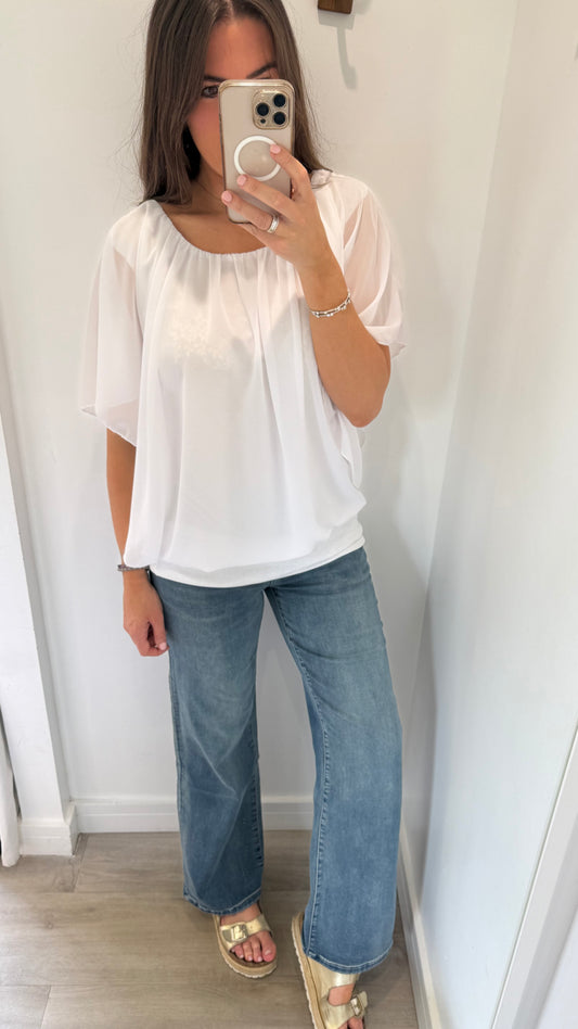 WHITE CHIFFON ELASTICATED TOP