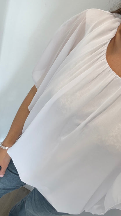 WHITE CHIFFON ELASTICATED TOP