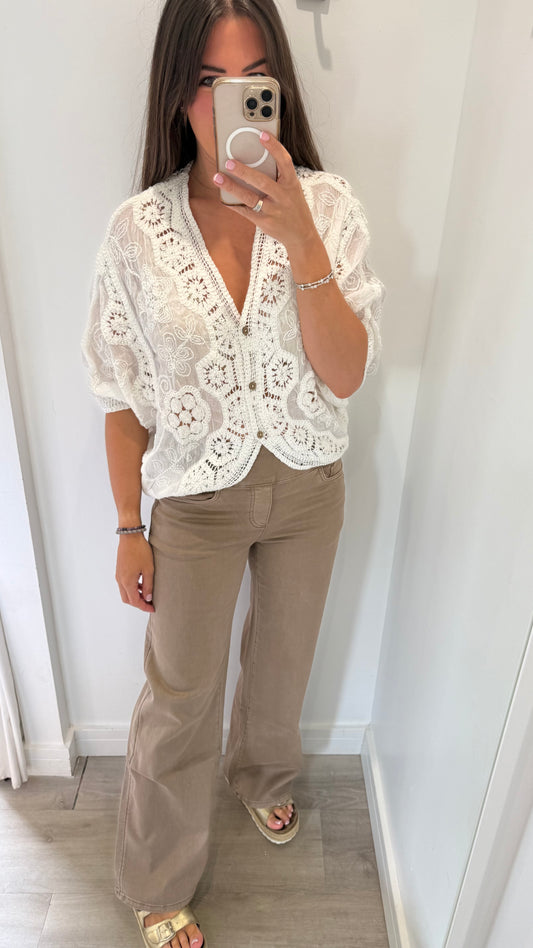 WHITE CROCHET CARDIGAN