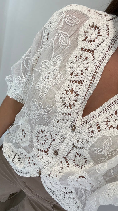 WHITE CROCHET CARDIGAN
