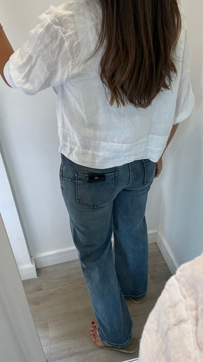 WHITE LINEN BOMBER JACKET