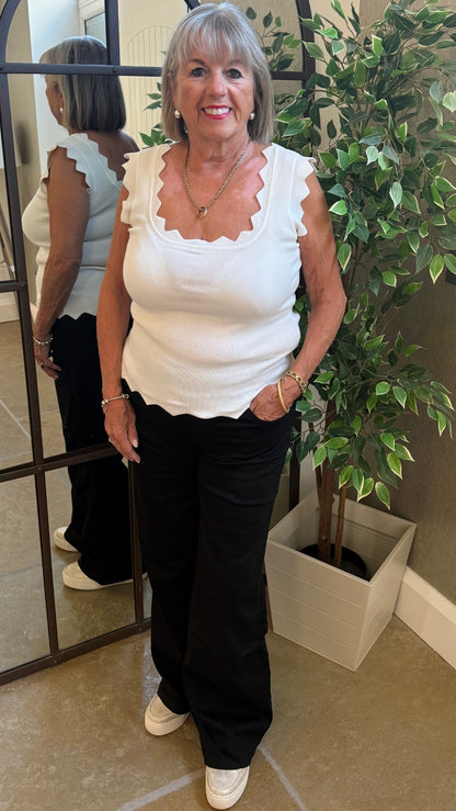 WHITE SCALLOP VEST TOP