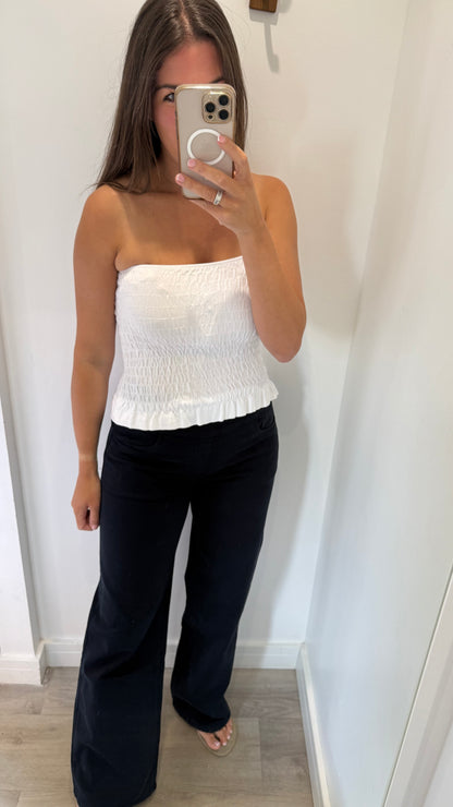 WHITE SHIRRED BOOB TUBE