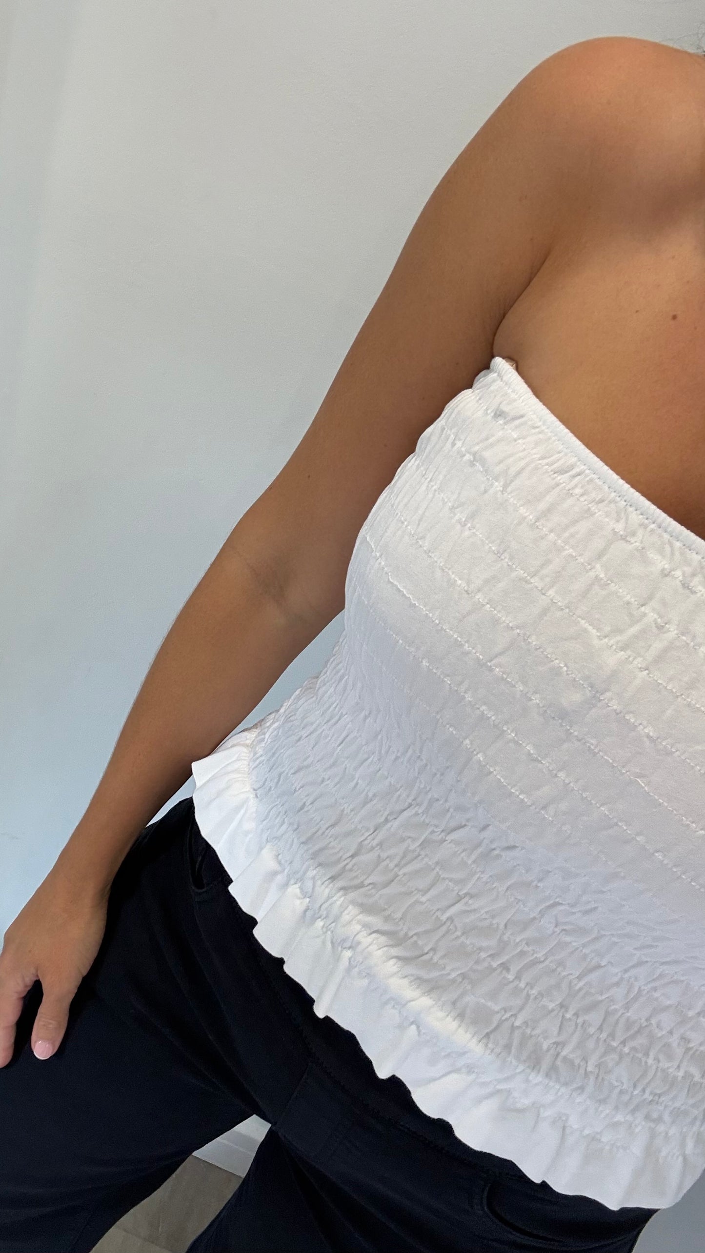 WHITE SHIRRED BOOB TUBE