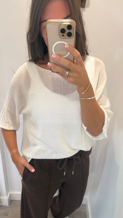 WHITE FINE KNIT TOP