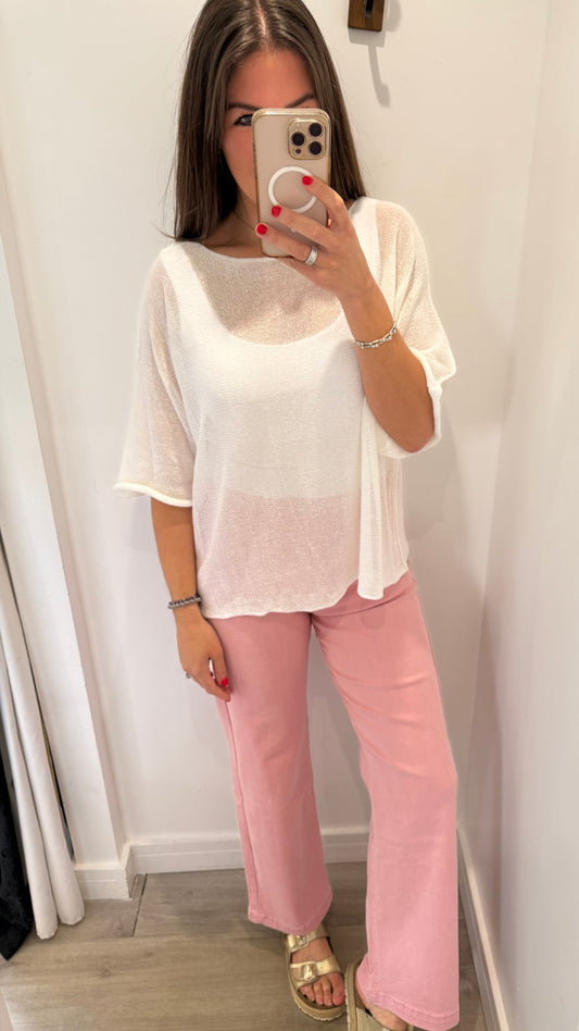 WHITE FINE KNIT TOP