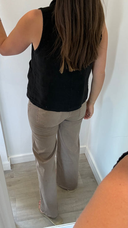 BLACK LINEN COWL WAISTCOAT TOP