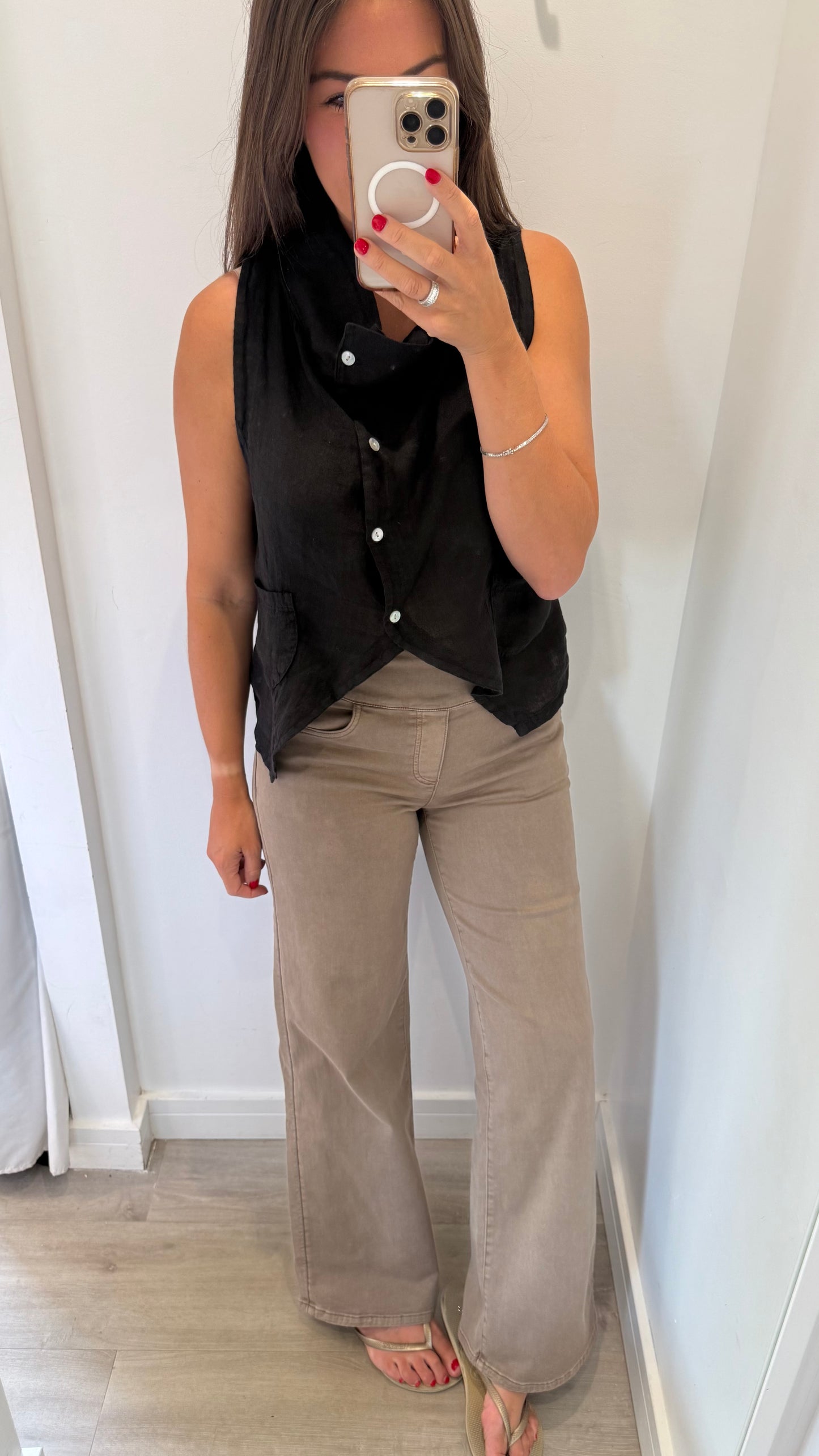 BLACK LINEN COWL WAISTCOAT TOP