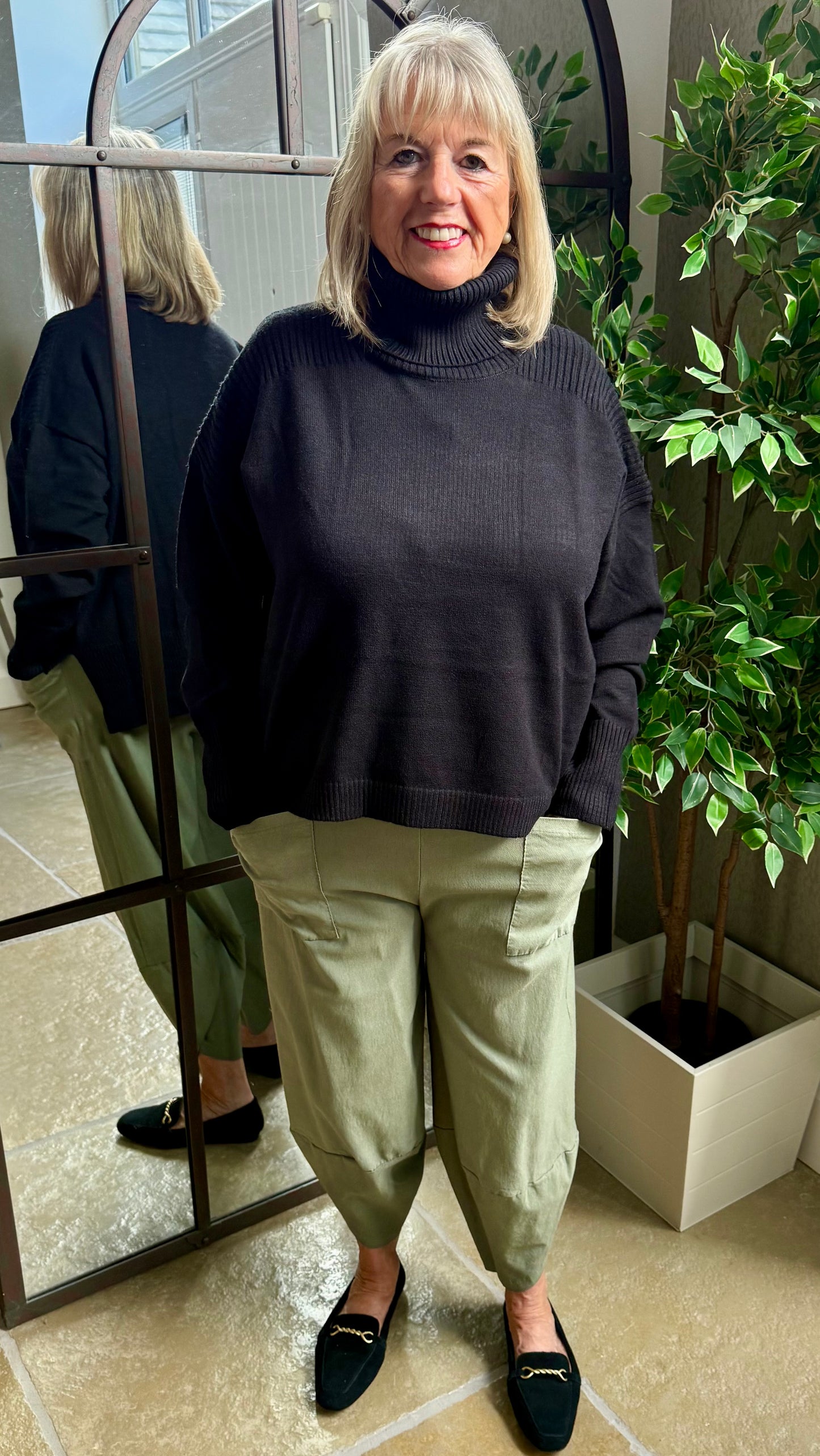 BLACK ROLL NECK POLO JUMPER