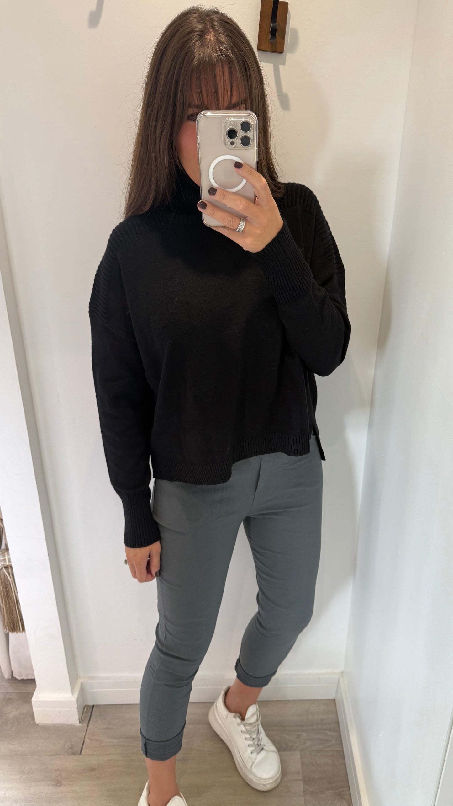 BLACK ROLL NECK POLO JUMPER