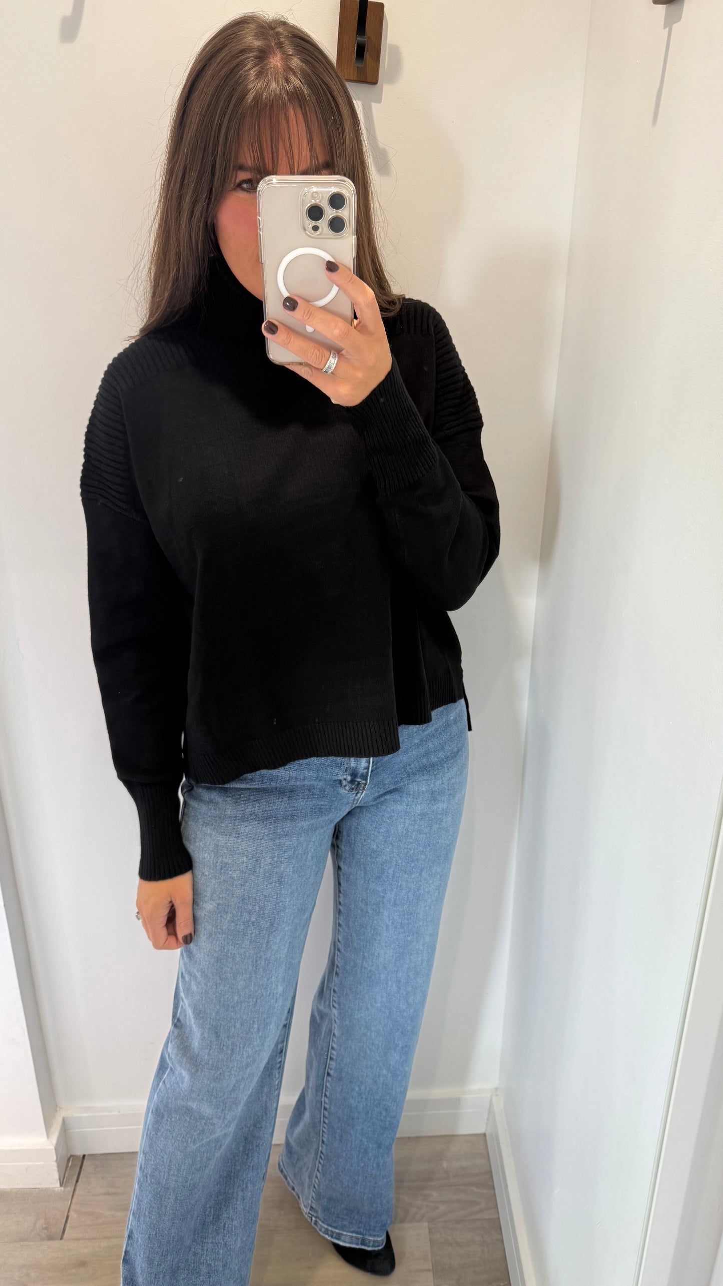 BLACK ROLL NECK POLO JUMPER