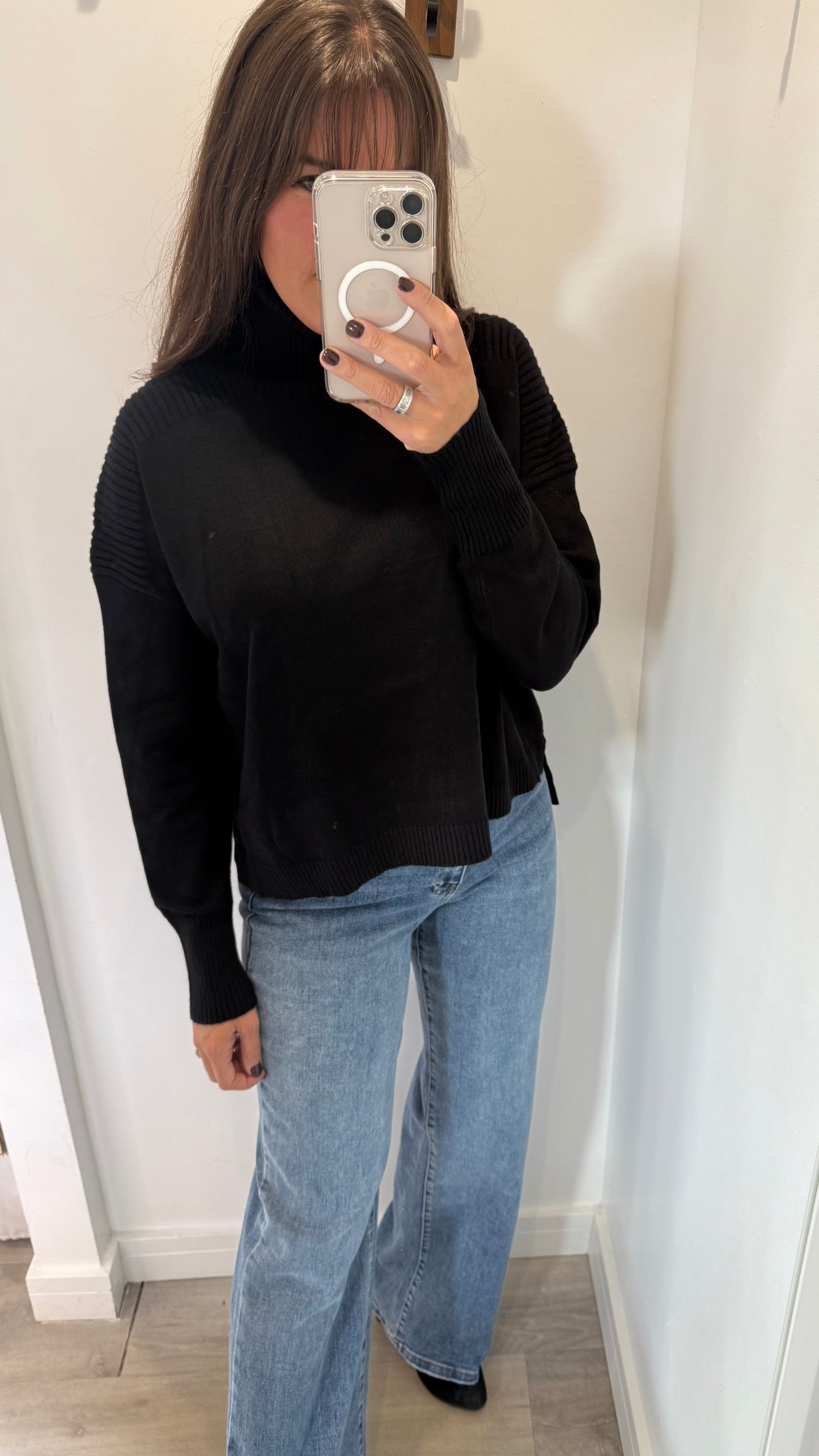 BLACK ROLL NECK POLO JUMPER
