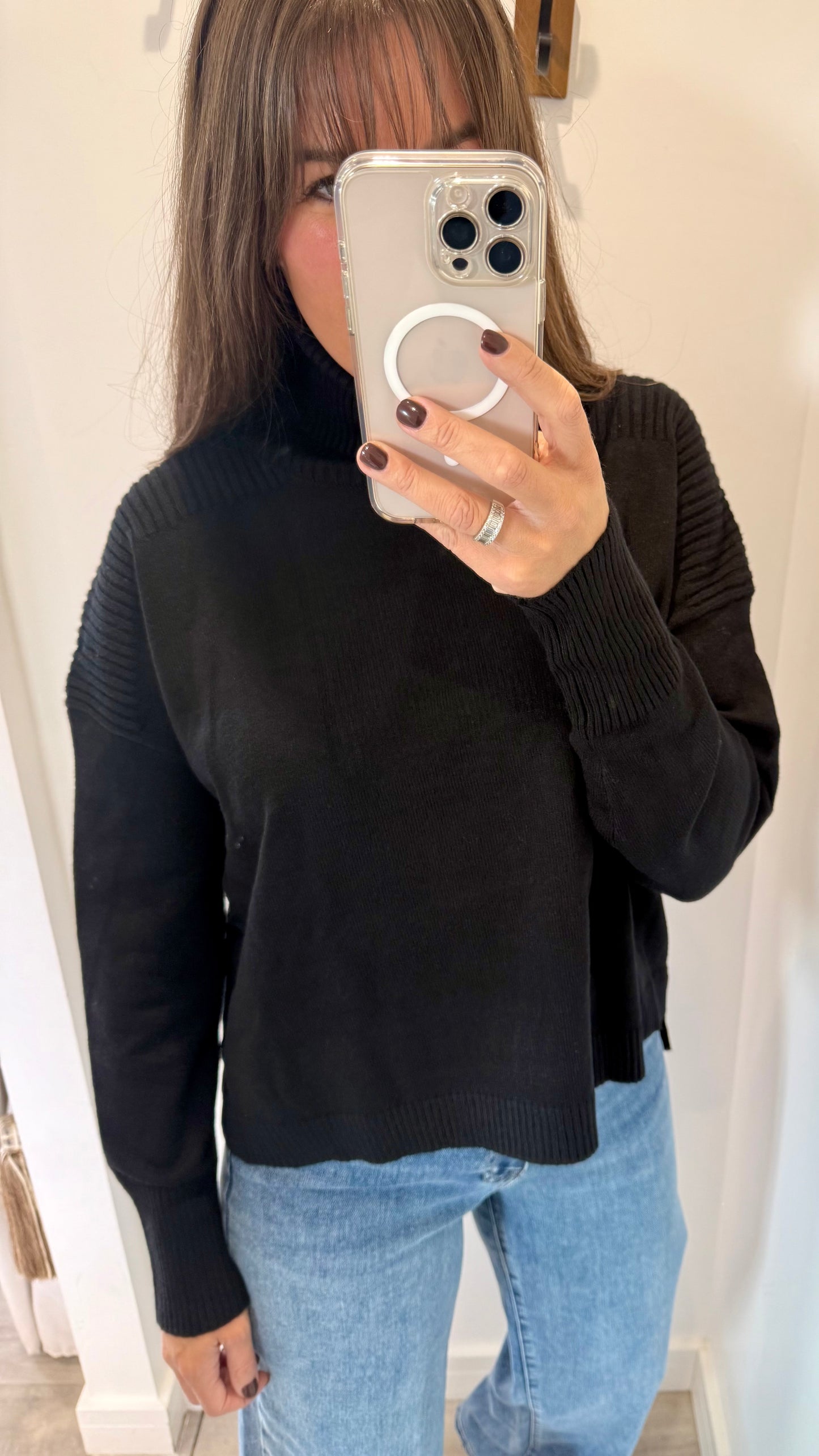 BLACK ROLL NECK POLO JUMPER