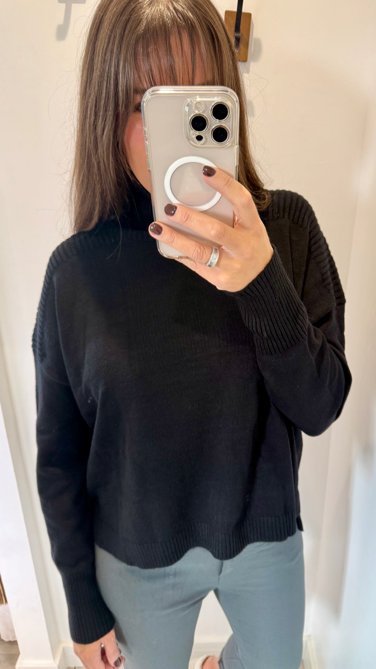 BLACK ROLL NECK POLO JUMPER