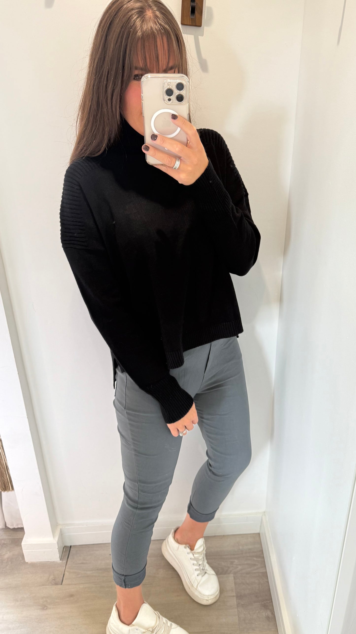 BLACK ROLL NECK POLO JUMPER
