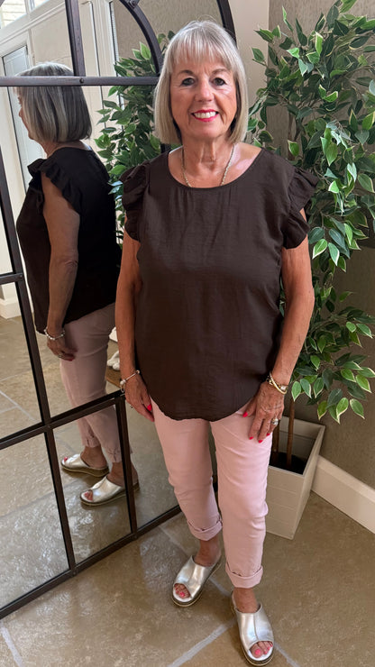 BUTTON BACK TOP - CHOCOLATE